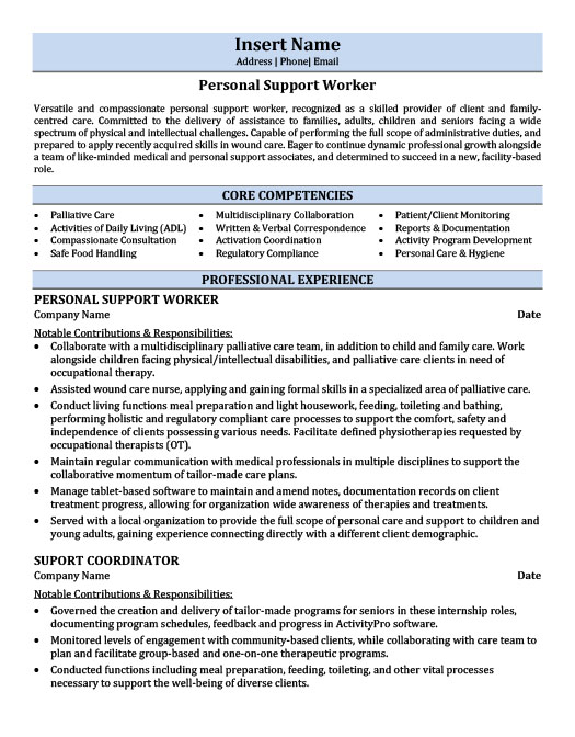 personal support worker resume statements